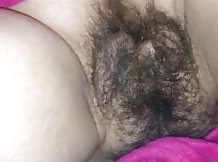 Cumming All Over her Hairy Pussy CLOSEUP