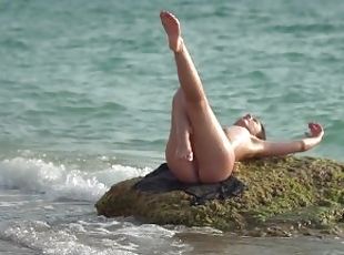 Kim Nadara sexy gymnastics by the sea