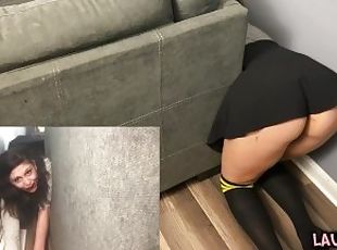 Brunette MILF watching stuck porn drops phone & gets stuck fucked herself