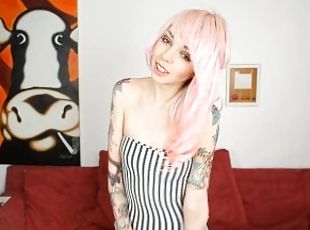 SHY ALT TATTOOED GIRL RELUCTANTLY STRIPS OFF NAKED