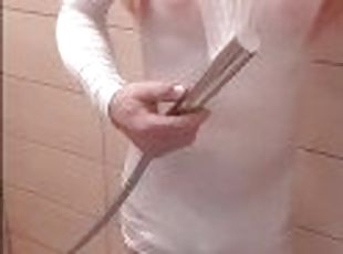 Sissy in the shower she soaks a white dress under which she has nothing