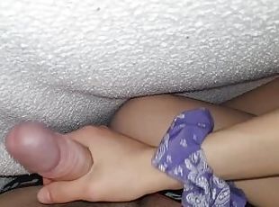POV morning handjob under the blanket from a teenager, beautiful little hands