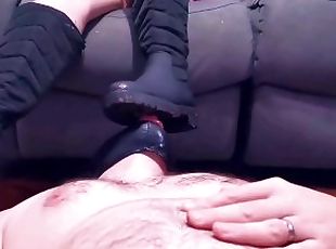 Foot Slave Licks Mud From Princess' Boots - Cum on Boots