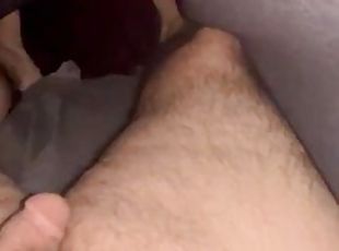 Secretly Playing With my hairy Cock and sweaty Feet Under Blanket - ALMOST GOT CAUGHT!