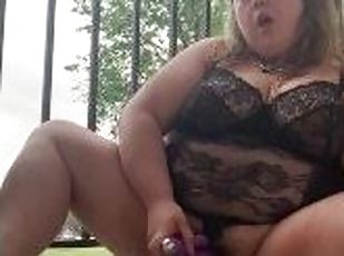 Public Balcony Vibrator Cum & Dildo Fuck