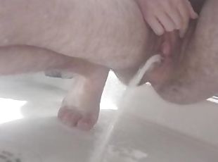 Had to pee badly, pissing hard in the shower while squatting