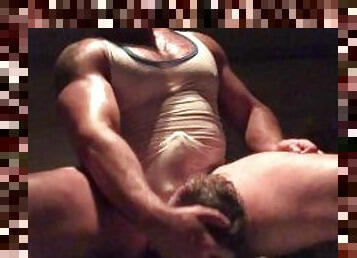 papa, gay, lutte, boules, musclé, salle-de-gym, face-sitting, domination