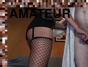 amatør, handjob, strømper-stockings, webkamera, brunette, pikk