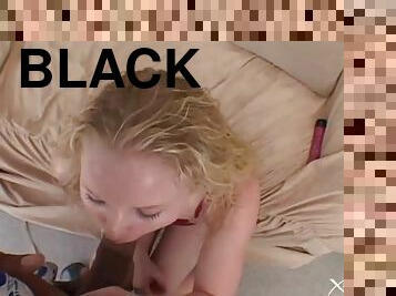Blonde gives head to black cock and has anal sex