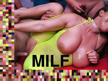 oiled milf melons rough gangbanged