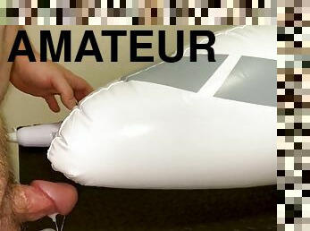 Small penis cumming in the mouth of an inflatable plane