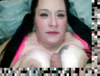 Horny chubby wife sucks and tittyfucks
