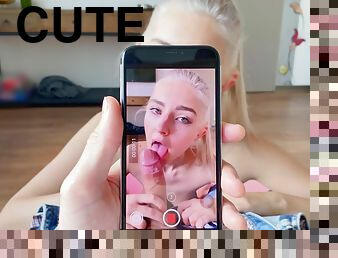 didelis-penis, atviras, blondinė, miela-cute, graži, čiulpimas-sucking