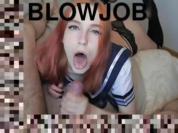 Sexy Young Redhead Schoolgirl gives POV Blowjob after college