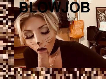 Blonde Teen In Halloween Cat Costume Fetish Gives Blowjob And Gets Fucked In Leotard