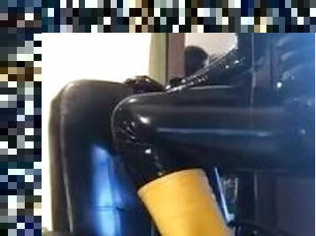 Full rubber gimp drools and wanks