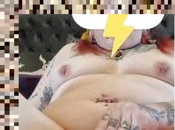 Tattooed and pierced chubby altgirl fucking pussy with dildo, lots of moaning