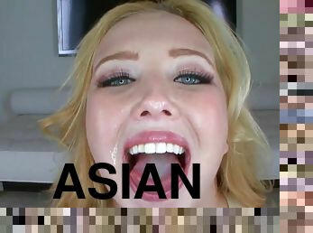 Asian nasty hussy stimulant POV blowjob and cum in mouth sex video