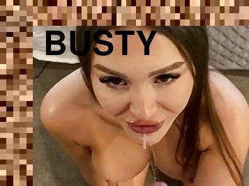 Busty brunette teen gets a facial from a big cock. Found her on meetxx.com