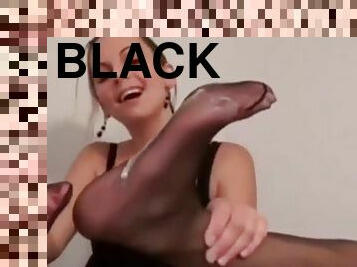 Black pantyhose footjob and cum on feet