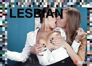 Britney Amber and Evelin Stone go lesbian in library