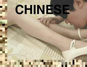 Chinese footjob in stockings