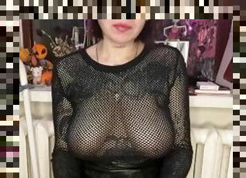 Big tits girl smokes and masturbate