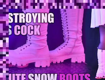 Destroying his cock in white snow boots, aggressive CBT, bootjob and post orgasm with Tamystarly - FapHouse Exclusive