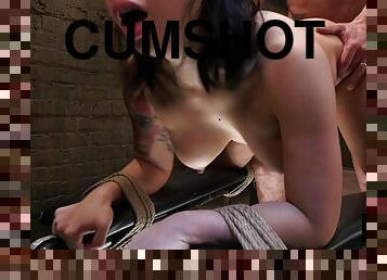 Bound BDSM sub whipped then anally doggystyled cumshotted