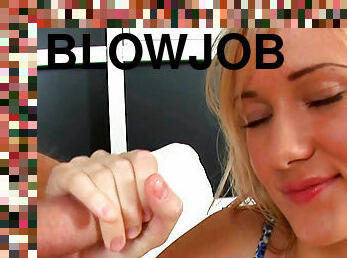 Beautiful blonde gives amazing blowjob