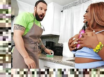 Black corpulent housewife Ms London shows her big boobs to Alex Legend