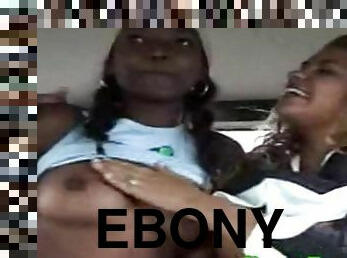 Hot ebony Melanie lesbian sex in the car