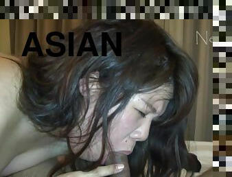 Asian slut gagging on hard dick