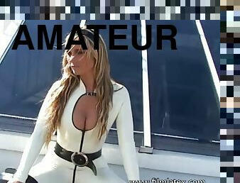 Amanda: white latex catsuit