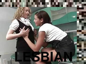 Amazing lesbian girls in kitchen enjoy in hard sex