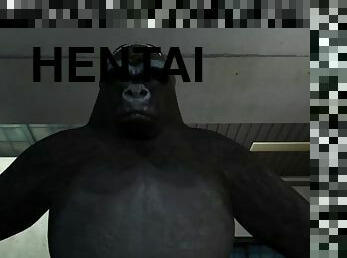 Mysterious sexy thief wild cat vs gorilla man