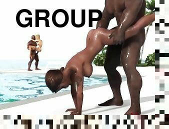 Group sex on the island. Black big guys fuck hard hot horny girls