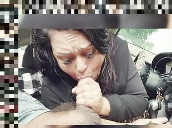Risky public cock sucking, deep throating and gagging my man’s dick on Cinco De Mayo