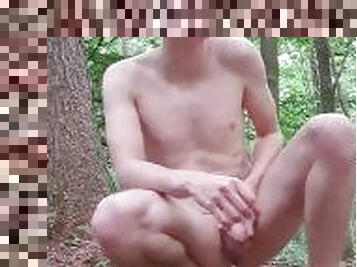 Nude masturbation and walk in a public forest