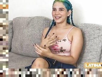 Cute Latina Blue Hair E-girl First Time Amateur Casting