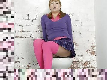 Schoolgirl on the toilet catches you peeping