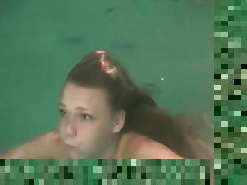 Neatly trimmed pubic hair on teen in pool