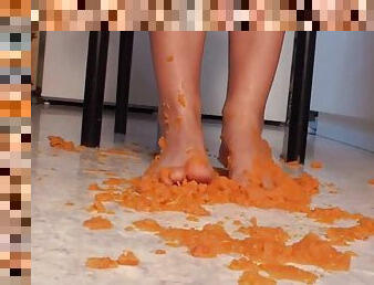 Close up of trampling food in the kitchen by Foot Girls