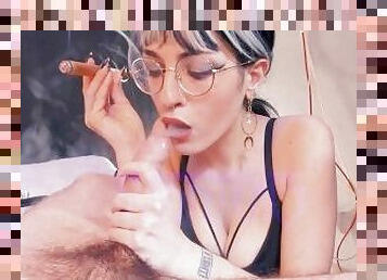 Giving you a blowjob and sucking a cigar  Smoking Astrid