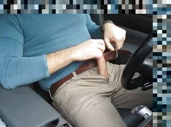 masturbación, público, amateur, gay, coche, pajeándose, a-solas, musculada, vaqueros, polla