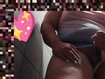 Chubby sissy femboy makes cummies wearing panties after a shower and cleans up nice *cute alert*