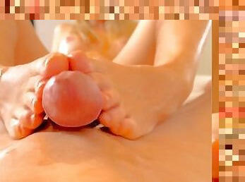 My First Footjob Ever In My Life - Huge Cumshot In Slow Motion (POV)