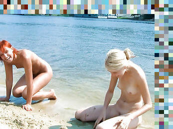 Nudist young girl is enjoying the sun