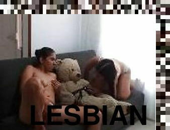 Afternoon of movies ends in intense lesbian sex on the couch