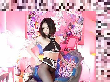 Yuka maid in black fishnet stockings